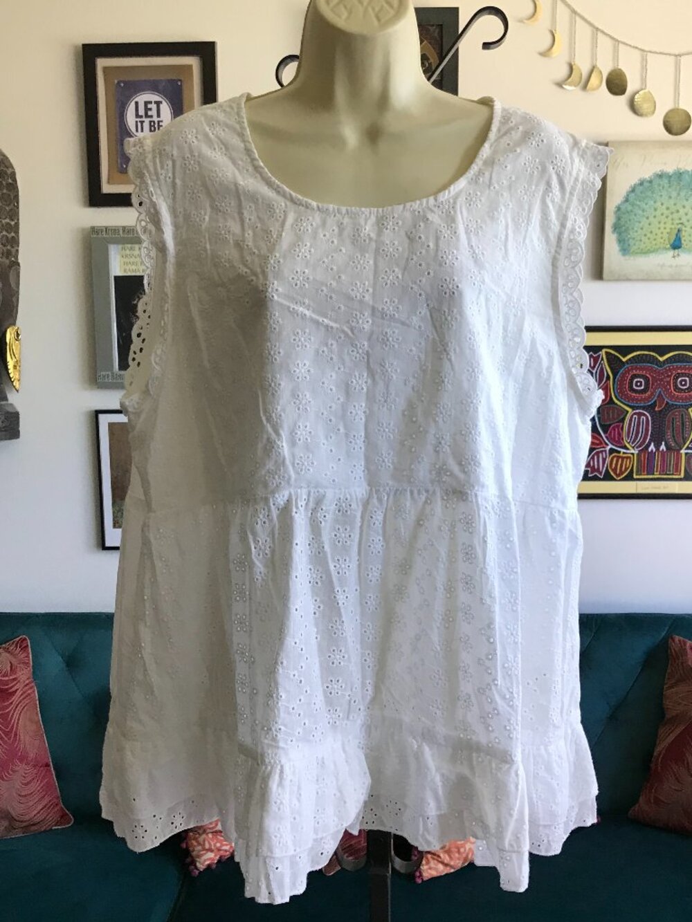SUZANNE BETRO size 1X Sleeveless White Eyelet Embroidered Cottagecore Top NWT